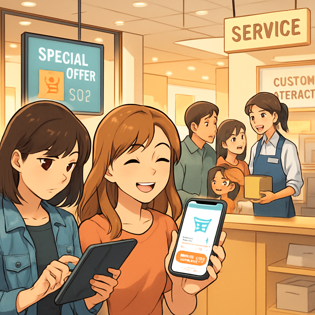 Two people in anime style giggling on phones