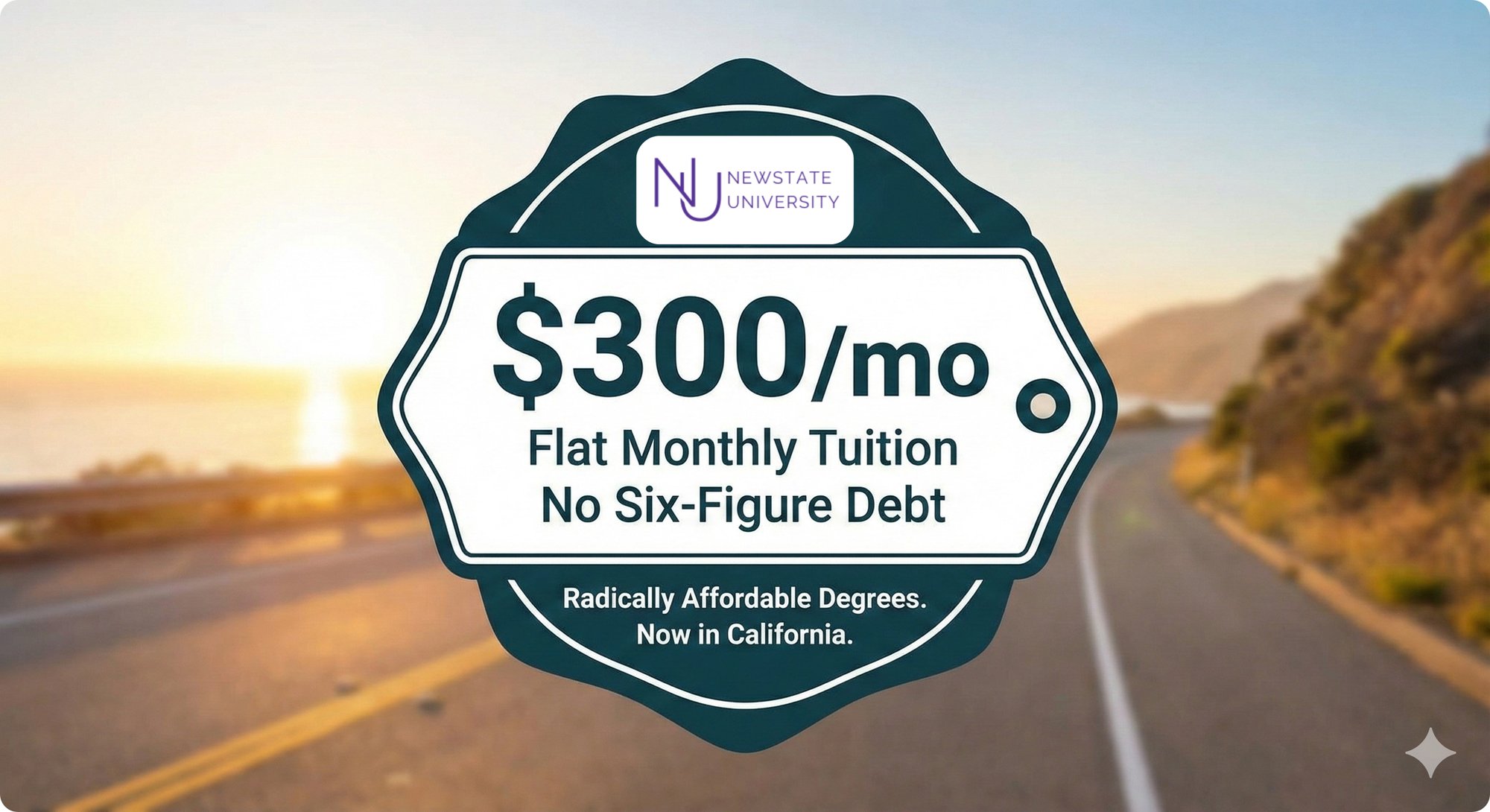 Image of $300 a month flat rate tuition on a badge Image of $300 a month flat rate tuition on a badge